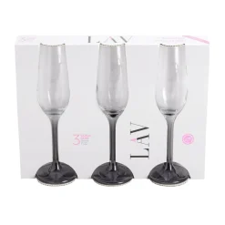 Flûte à champagne x3 en verre avec pied gris fumé 21,5cl