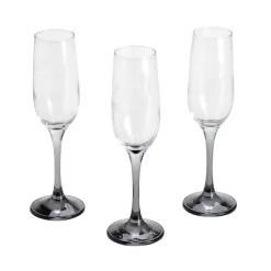 Flûte à champagne x3 en verre avec pied gris fumé 21,5cl