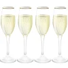 Flûte en verre transparent avec liseré doré x4