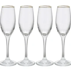 Flûte en verre transparent avec liseré doré x4