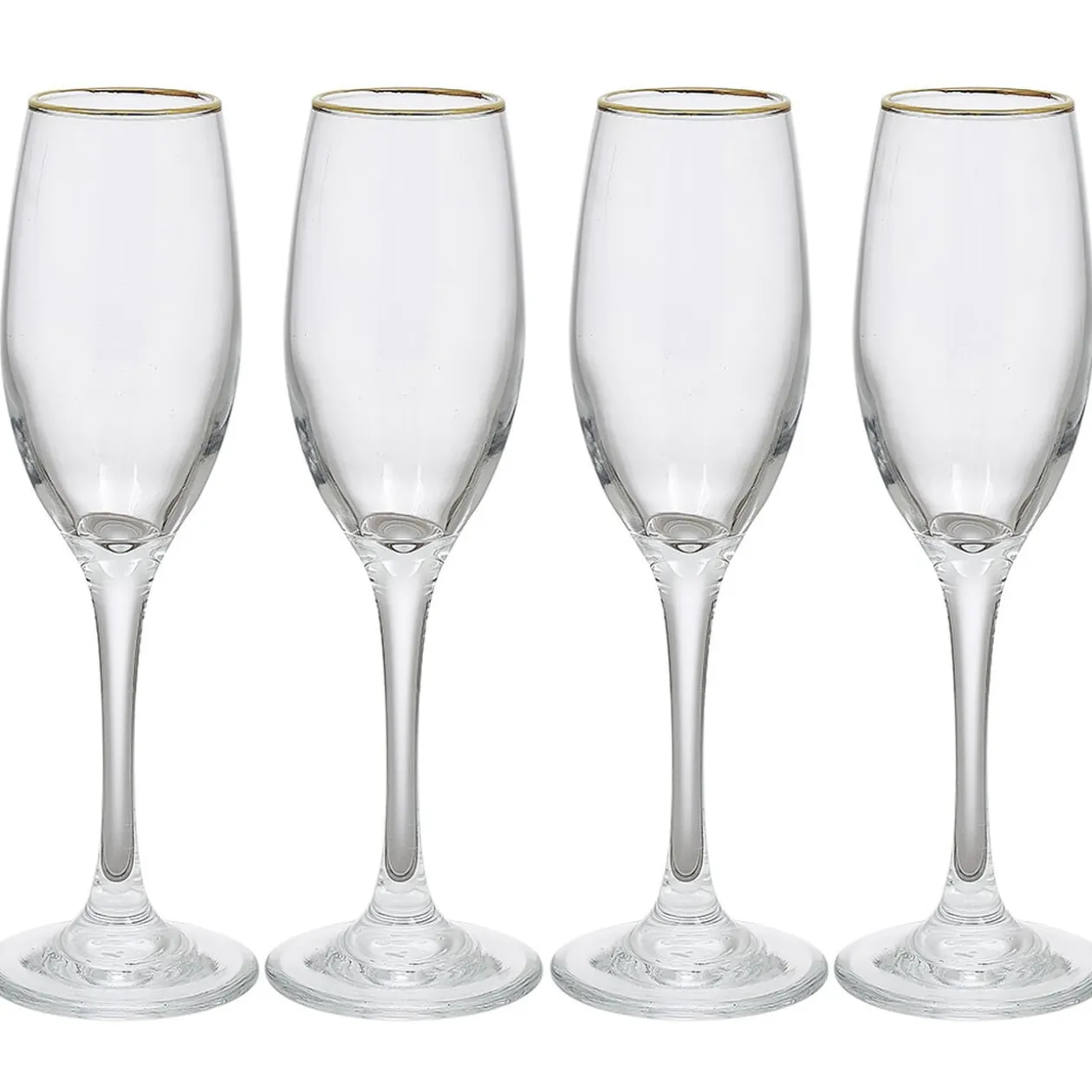 Flûte en verre transparent avec liseré doré x4