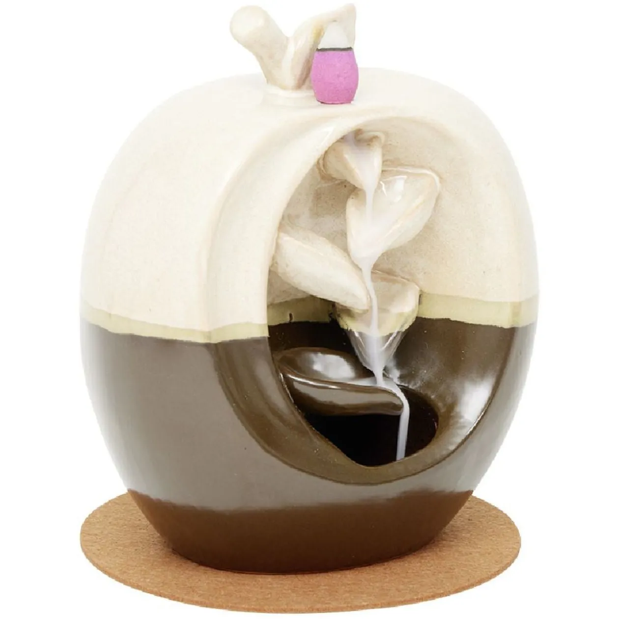 Fontaine à encens forme pomme beige et marron H16 cm