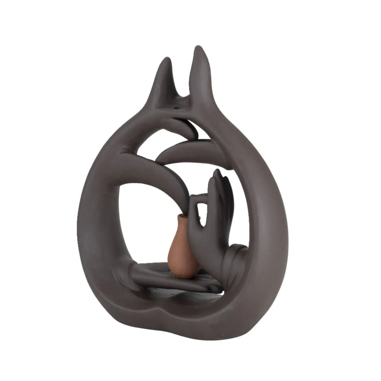 Fontaine à encens zen plastique marron 16x5x22cm