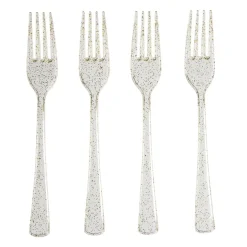 Fourchette plastique réutilisable x4 doré pailleté L17cm < Gifi Best