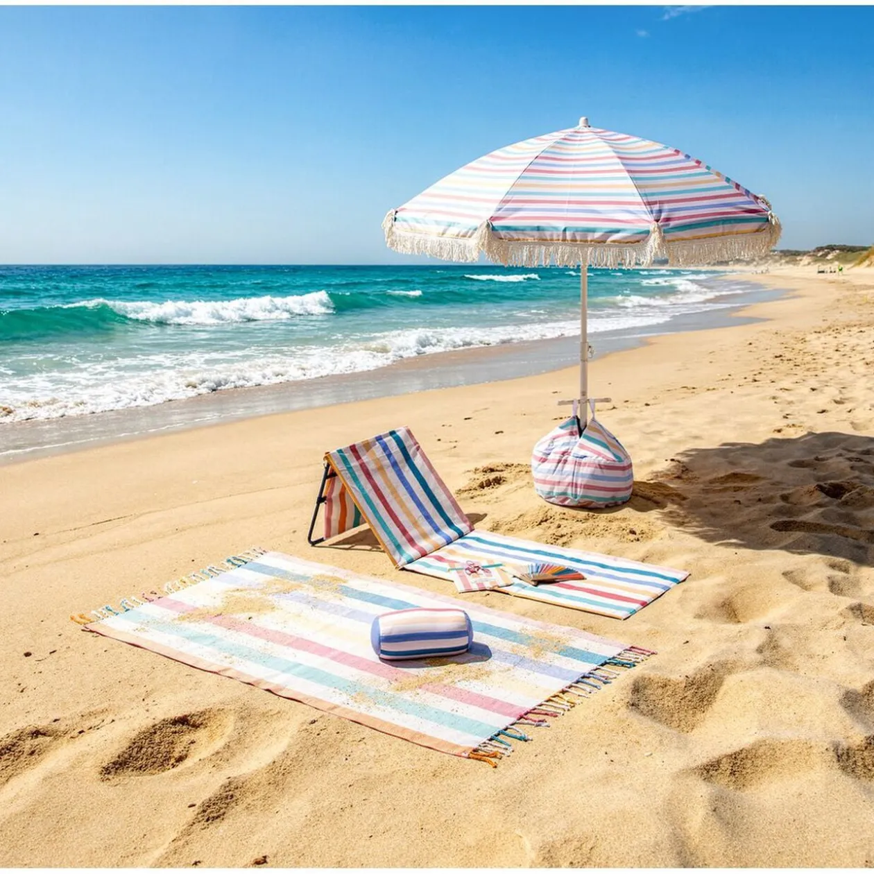 Fouta de plage 1 personne coton bayadère rayures colorées 92x165cm