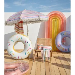Fouta de plage 1 personne doublée éponge bayadère rayures colorées 90x170cm
