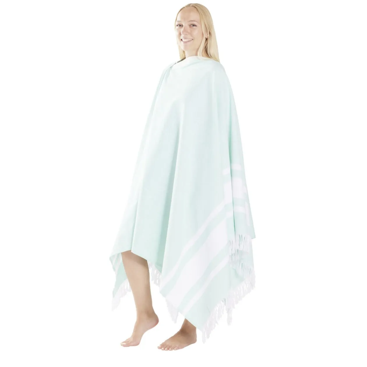 Fouta 2 personnes 190x190cm avec trou pour parasol bleu et blanc