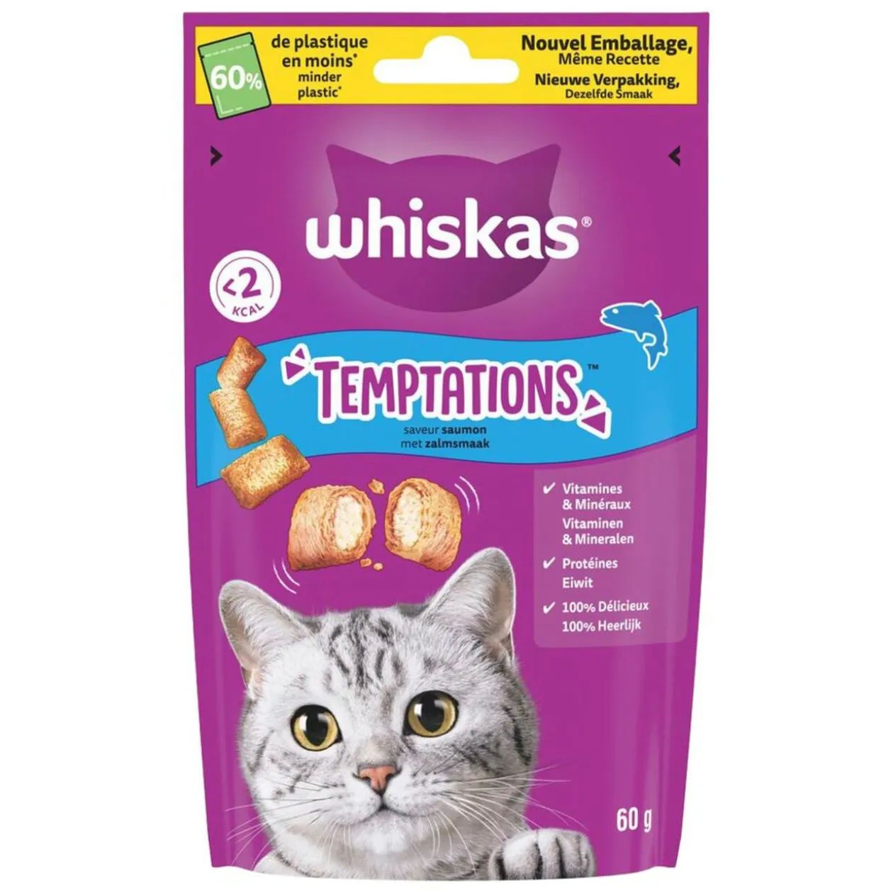 Friandise pour chat Whiskas tentations saveur saumon sachet 60g