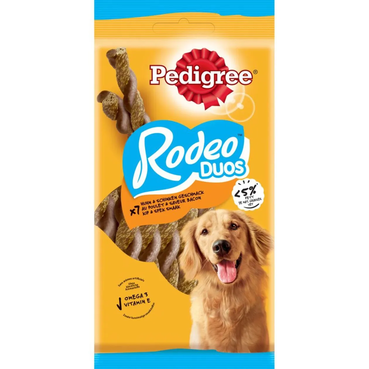 Friandise pour chien Pedigree Rodeo duos x7 saveur poulet et bacon sachet 123g