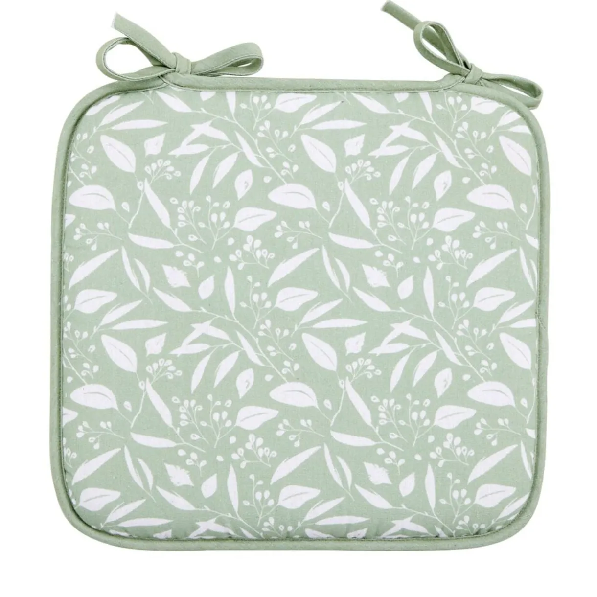 Galette de chaise carrée à nouettes motifs feuillage 36x38cm (2 modèles vert ou beige) < Gifi