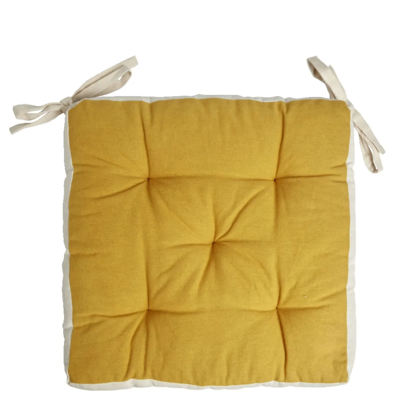 Galette de chaise matelassée en coton moutarde 40x40cm