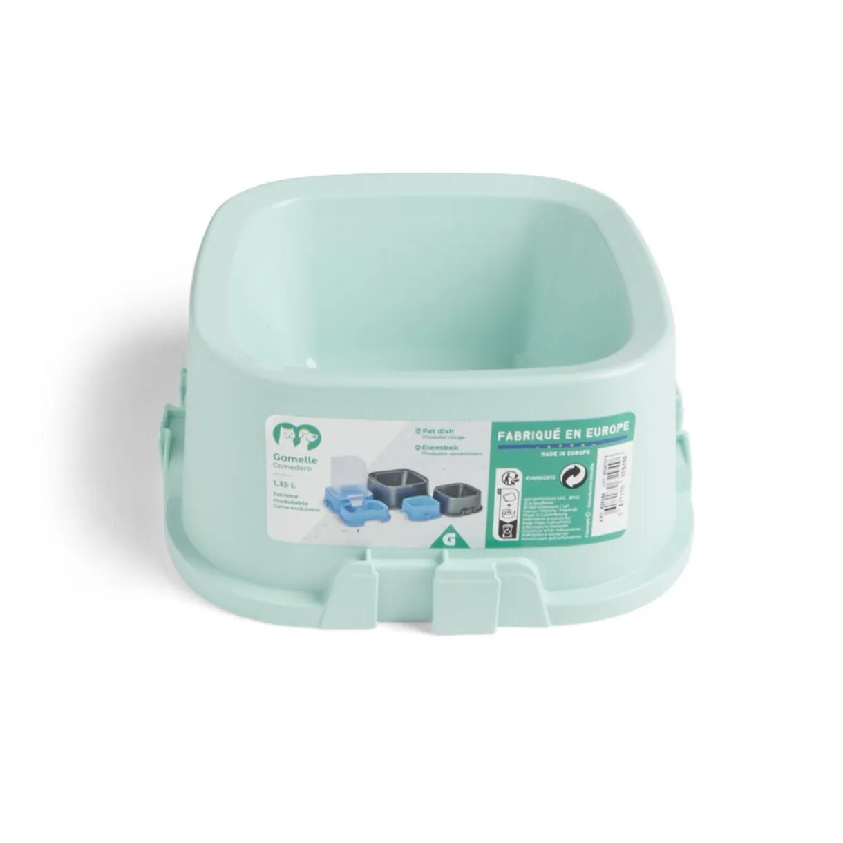 Gamelle carrée pour chien plastique vert 1,35L - 21,5x21,5xH.9,4cm < Gifi Hot