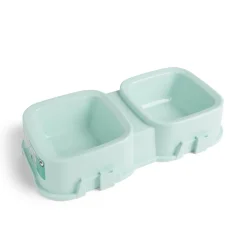 Gamelle double carrée pour chien plastique vert - 31,8x16,6xH6,5cm