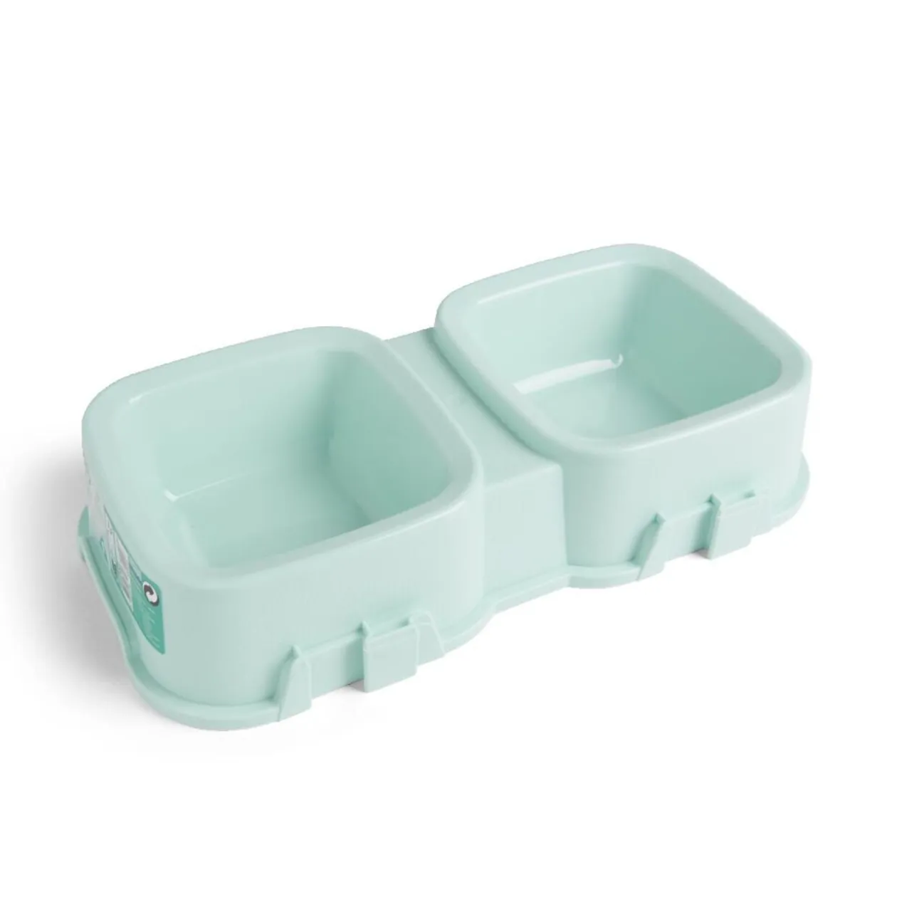Gamelle double carrée pour chien plastique vert - 31,8x16,6xH6,5cm