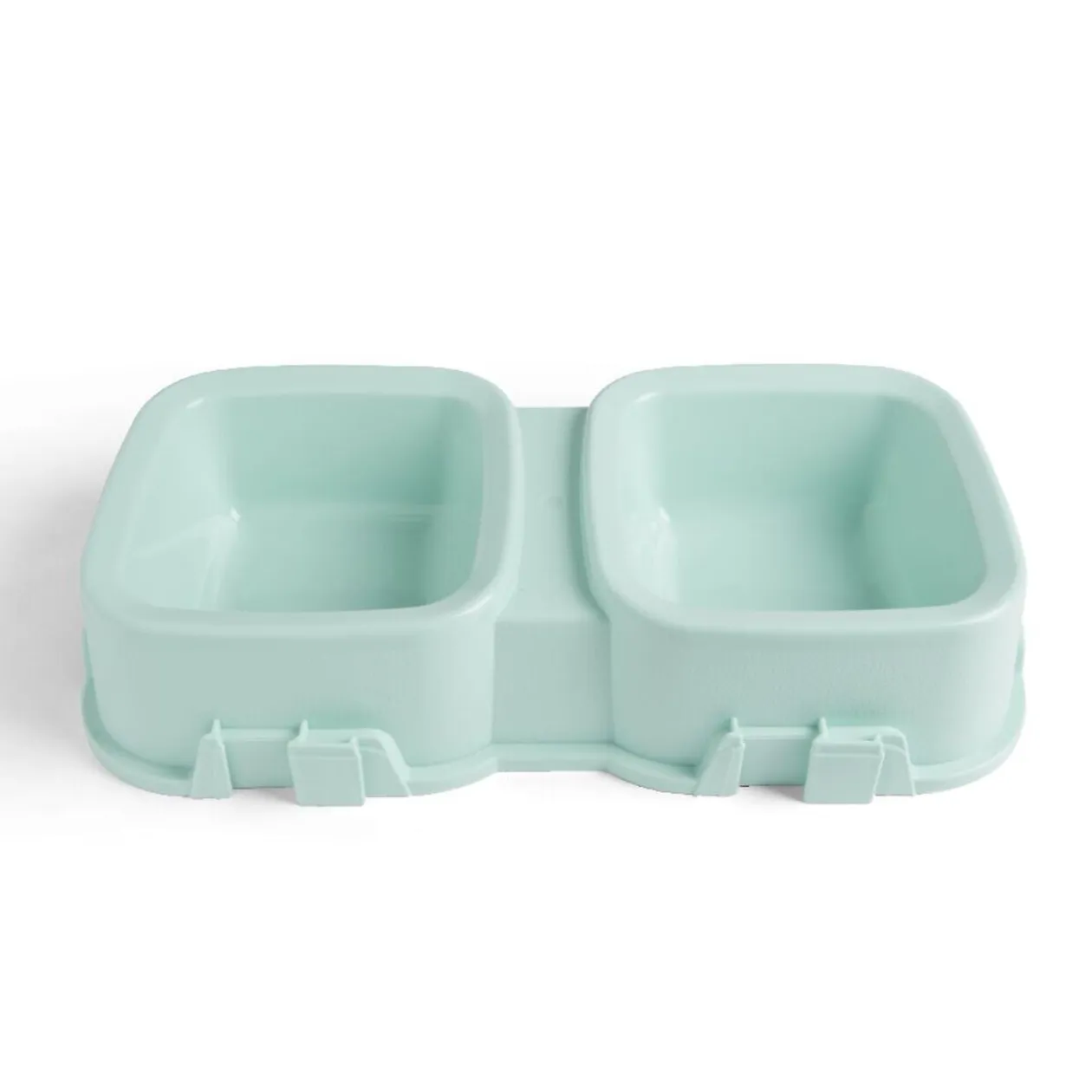 Gamelle double carrée pour chien plastique vert - 31,8x16,6xH6,5cm