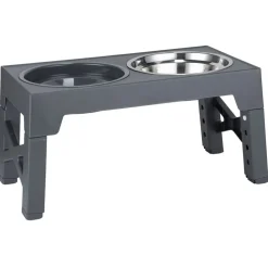 Gamelle double 4 positions inox gris et support plastique noir L42.5cm