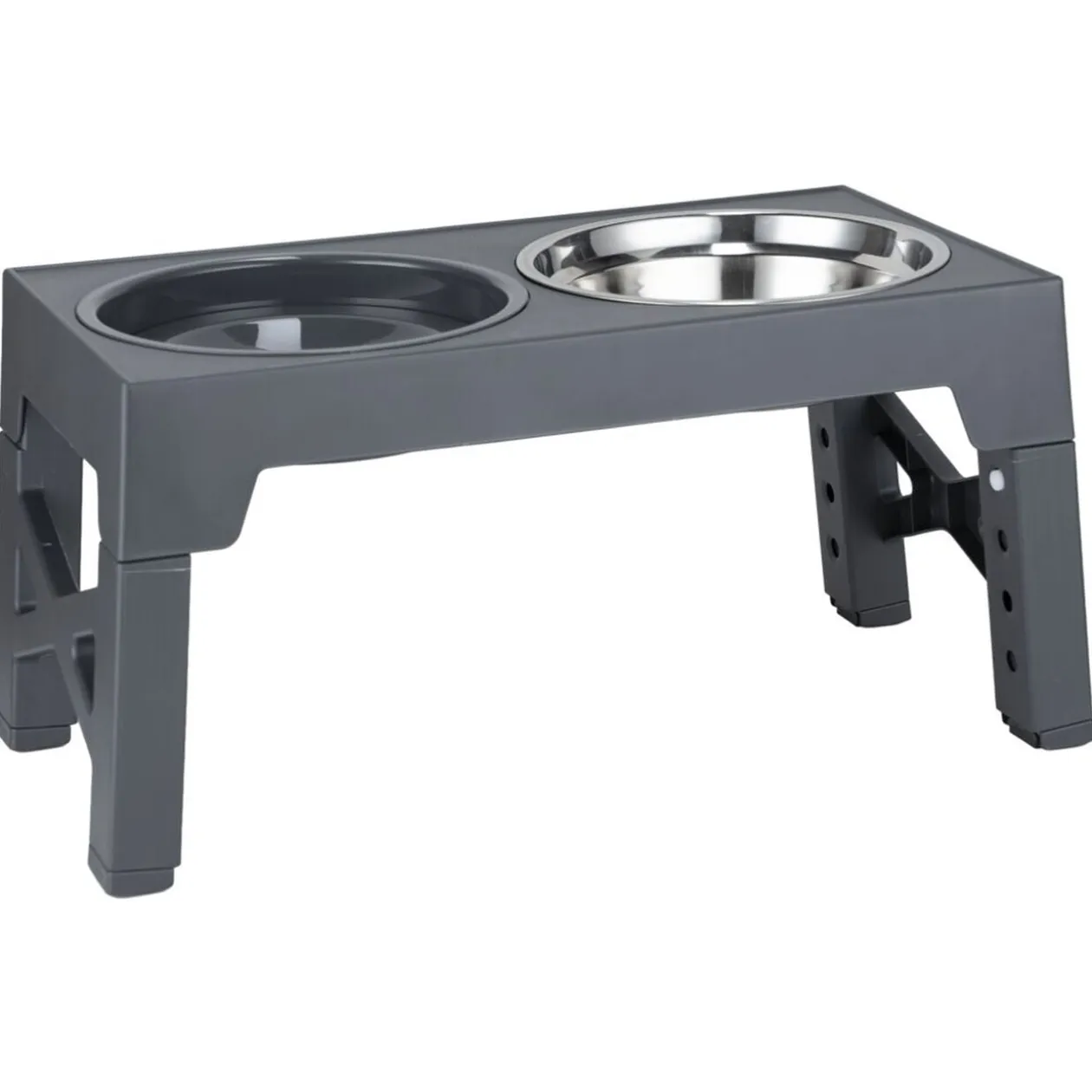 Gamelle double 4 positions inox gris et support plastique noir L42.5cm