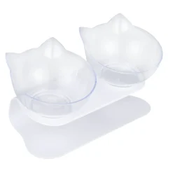 Gamelle double pour chat 350ml plastique transparent avec support 25x15xH13cm < Gifi Online