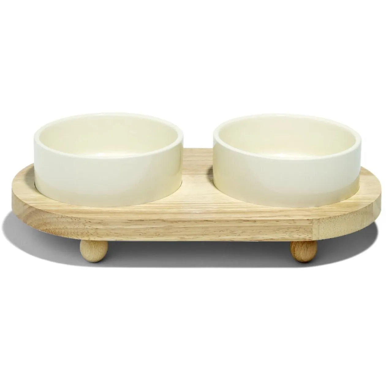 Gamelle double pour chien en dolomite avec socle en bambou