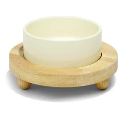 Gamelle ronde pour chien en dolomite avec socle en bambou Ø18,5cm < Gifi Hot