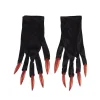 Gants Halloween adulte diablesse noirs ongles rouges pailletés < Gifi Hot