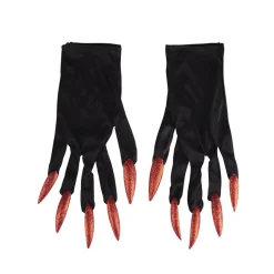 Gants Halloween adulte diablesse noirs ongles rouges pailletés < Gifi Hot