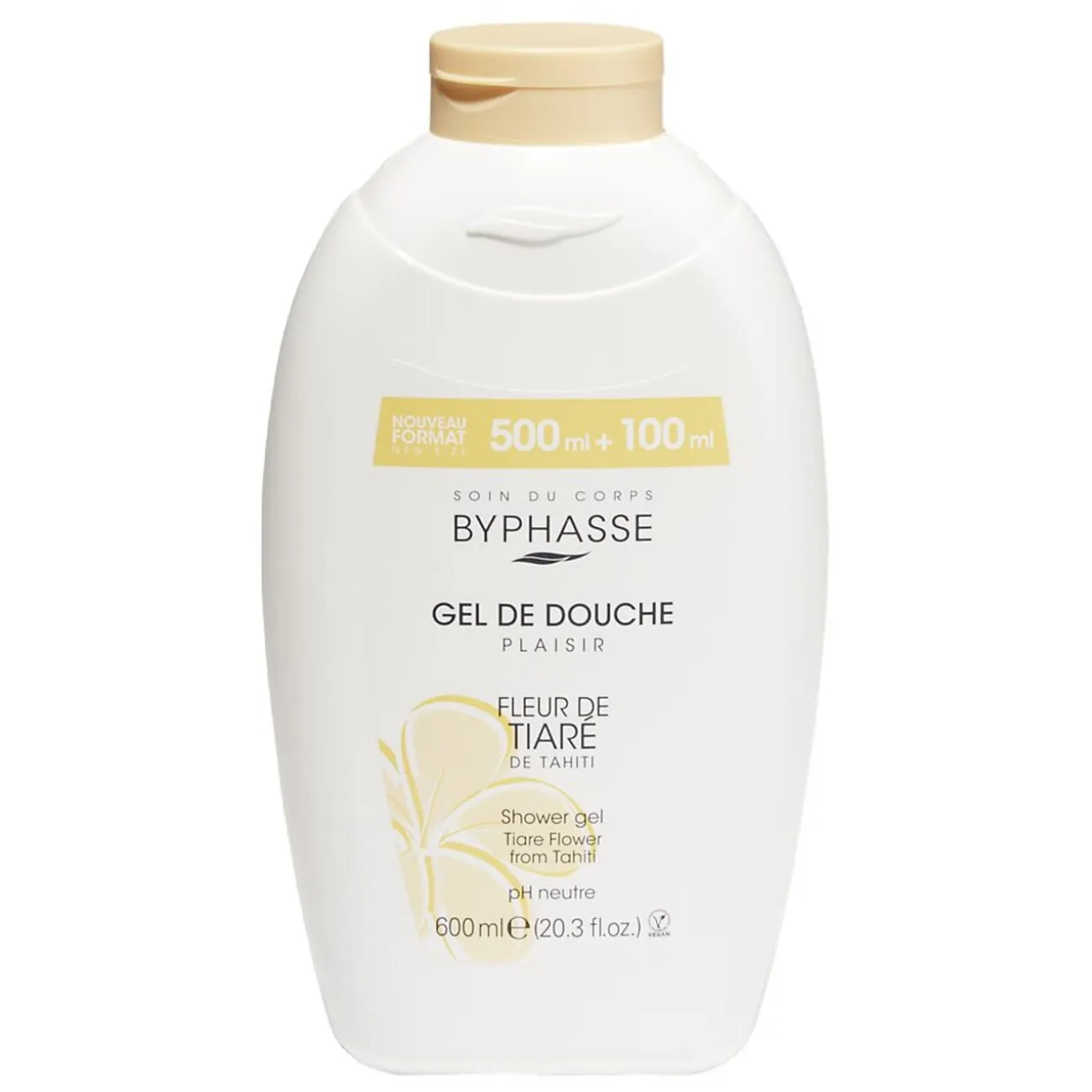 Gel douche Fleur de Tiaré de Tahiti Byphasse pH neutre 600ml