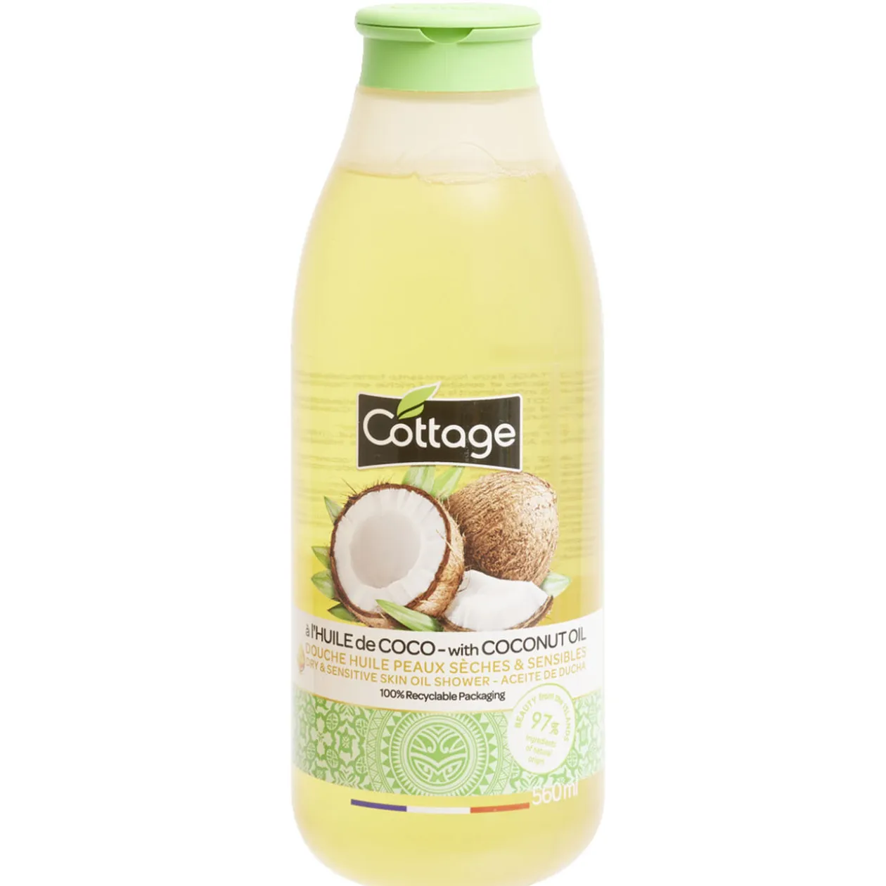 Gel douche huile nourrissante Cottage coco peaux sèches et sensibles 560ml