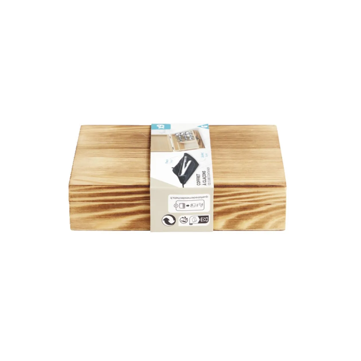 Glaçons en acier avec pince et housse dans coffret en bois