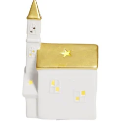 Église lumineuse déco Noël 1LED céramique blanc et doré H19cm < Gifi