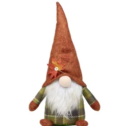 Gnome à poser thème automne en feutrine 18x11xH40cm (2 modèles orange ou vert)