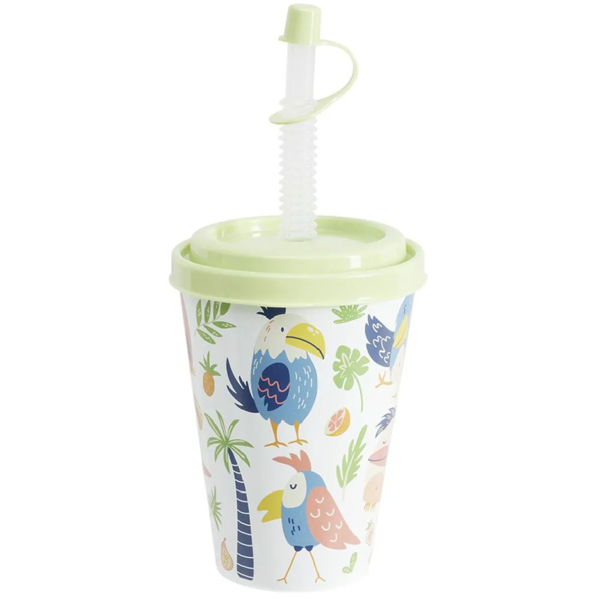 Gobelet avec couvercle paille plastique vert Ø8,7xH20cm < Gifi