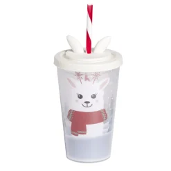 Gobelet avec paille motif renne 450ml
