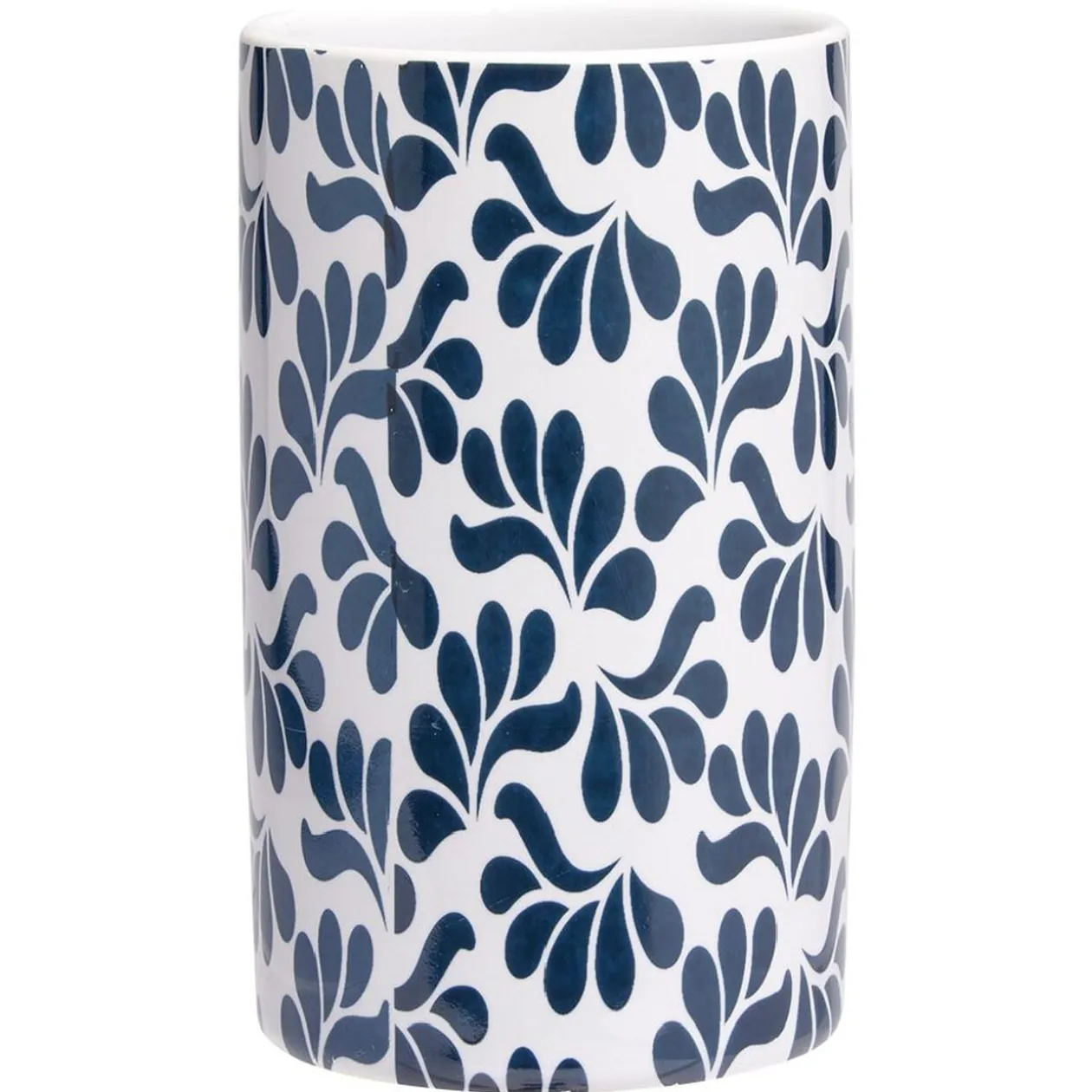 Gobelet céramique motif végétal blanc et bleu Ø6xH10,5cm