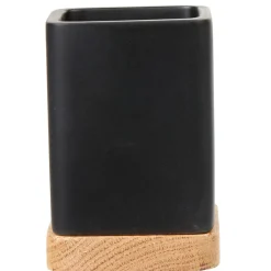 Gobelet de salle de bain noir et bois < Gifi Outlet