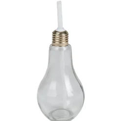 Gobelet en verre forme ampoule avec paille