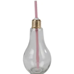 Gobelet en verre forme ampoule avec paille