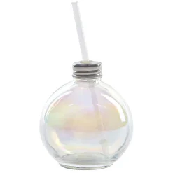 Gobelet en verre forme boule de Noël avec paille