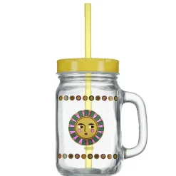Gobelet en verre imprimé avec poignée paille et couvercle 480ml < Gifi Discount