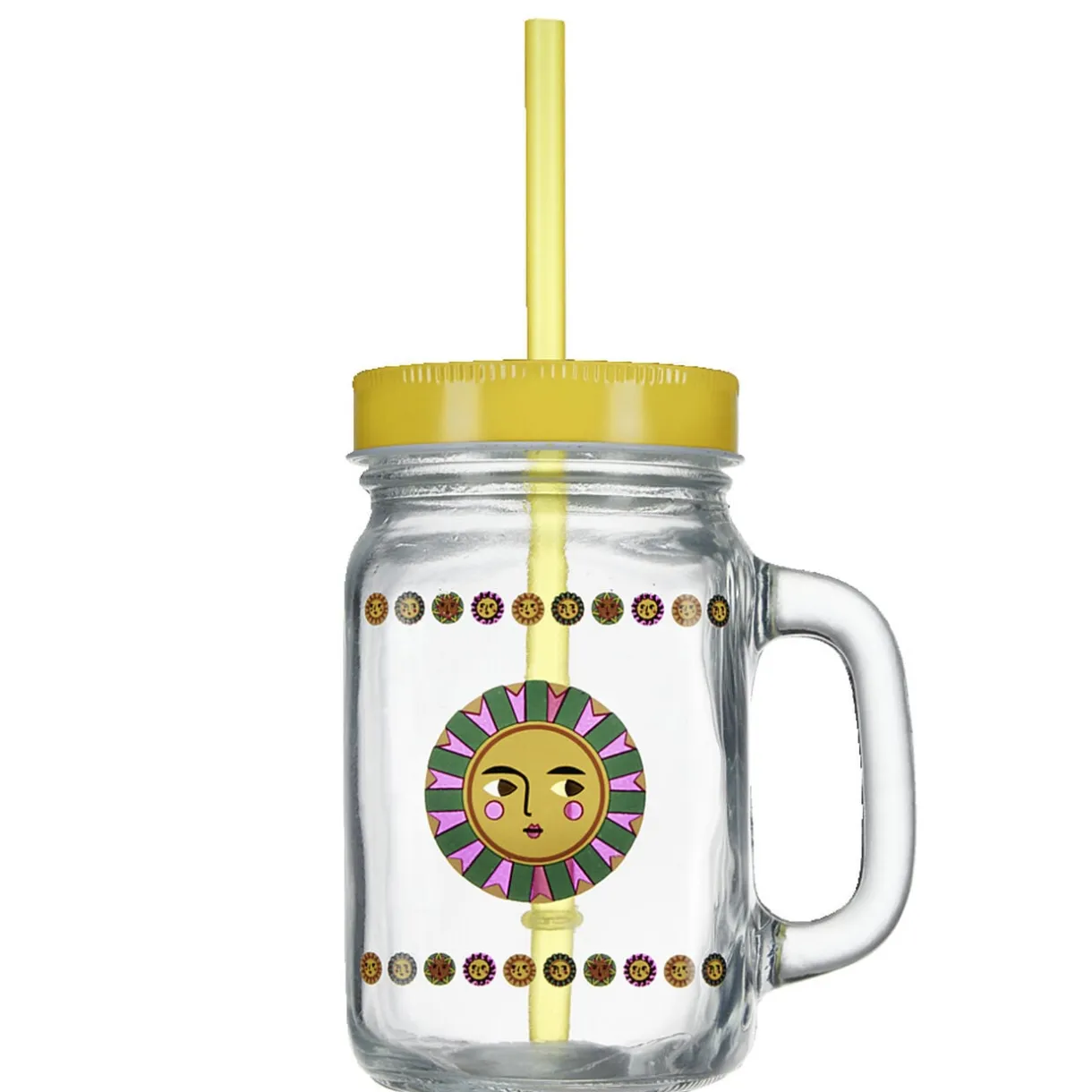 Gobelet en verre imprimé avec poignée paille et couvercle 480ml < Gifi Discount