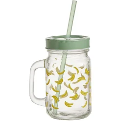 Gobelet en verre imprimé avec poignée paille et couvercle 480ml < Gifi Discount