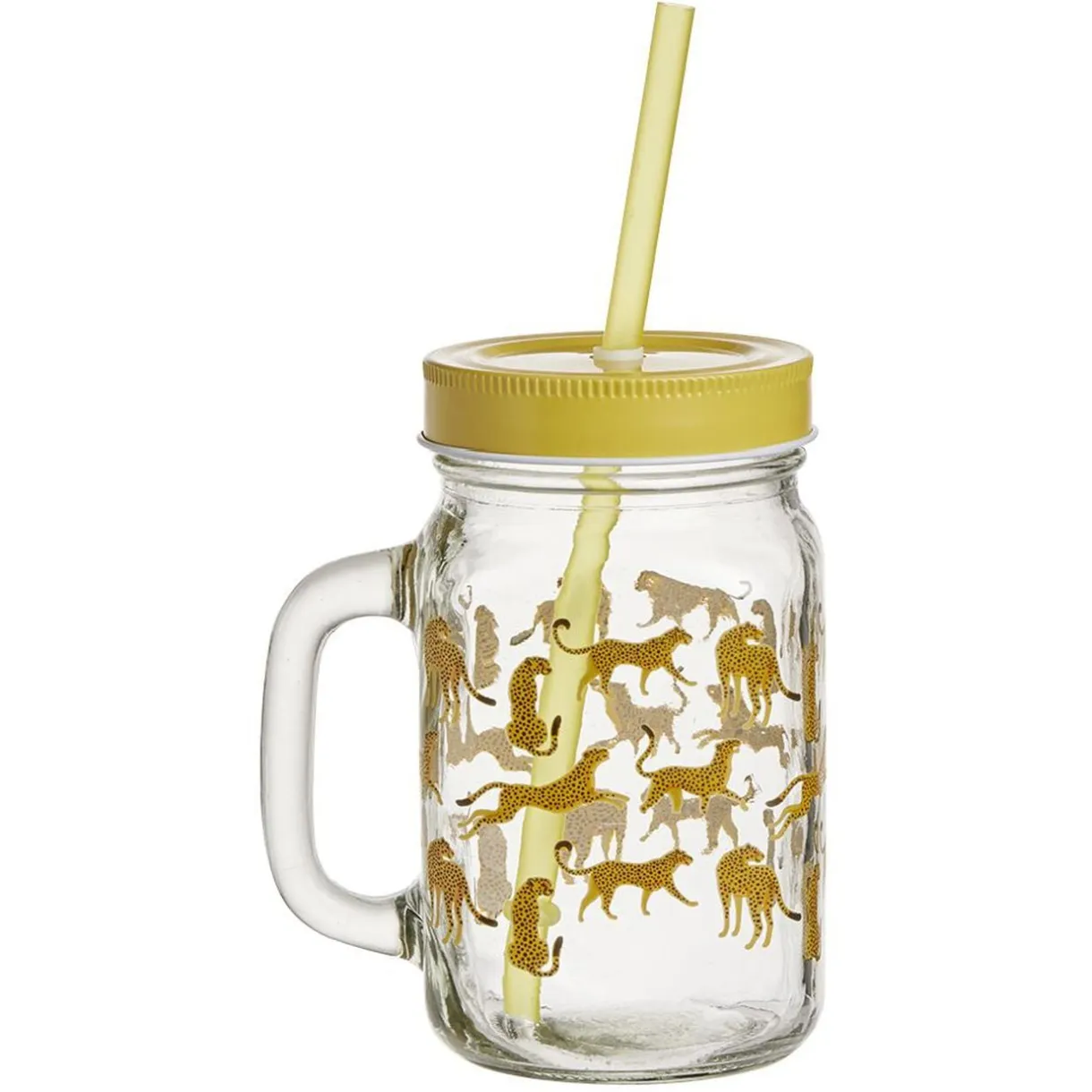 Gobelet en verre imprimé avec poignée paille et couvercle 480ml < Gifi Discount