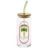 Gobelet en verre motif tropical avec paille et couvercle bambou 600ml (3 modèles)