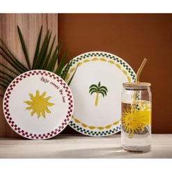 Gobelet en verre motif tropical avec paille et couvercle bambou 600ml (3 modèles)