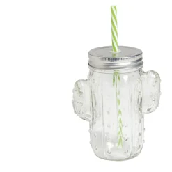 Gobelet 460ml forme cactus avec paille verre transparent < Gifi Hot