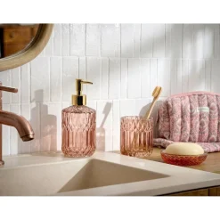 Gobelet salle de bain en verre ciselé Ø8xH9,5cm (2 modèles vert ou rose) < Gifi Best
