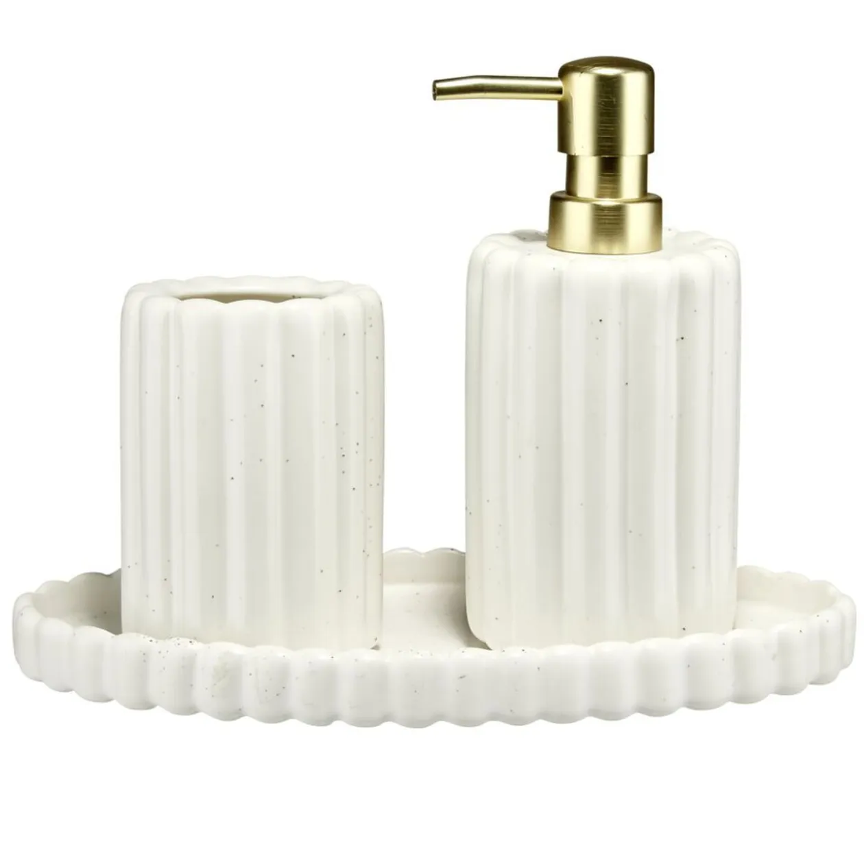 Gobelet salle de bain façon cannelé grès blanc Ø8xH11cm