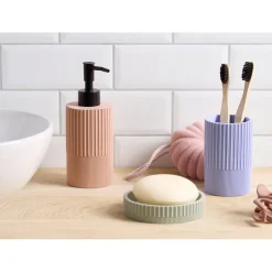 Gobelet salle de bain résine stries Ø7xH10cm (3 modèles)