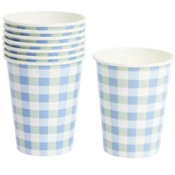 Gobelet x8 carton motif carreaux blanc et bleu 25cl