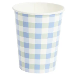 Gobelet x8 carton motif carreaux blanc et bleu 25cl